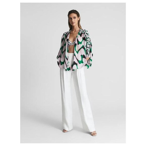 REISS Paige Resort Shawl Top Cardigan Resortwear Swim Cover 70s Abstract Print - Picture 2 of 12